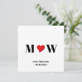 日付の保存赤いハートカップルのモノグラムカード セーブザデート (スタンド正面)