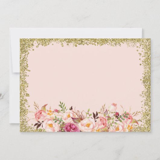 日付の保存赤面ピンク金ゴールドグリッターフローラ セーブザデート (裏面)