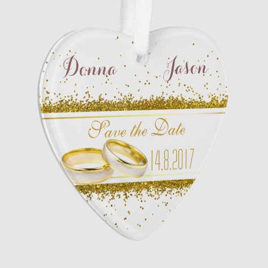 日付の保存金ゴールドグリッターリングや輪-ハートオーナメント オーナメント (正面)