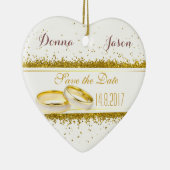 日付の保存金ゴールドグリッターリングや輪-ハートオーナメント セラミックオーナメント (右)