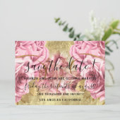 日付の保存金ゴールドピンクリース結婚バラの花嫁 セーブザデート (スタンド正面)