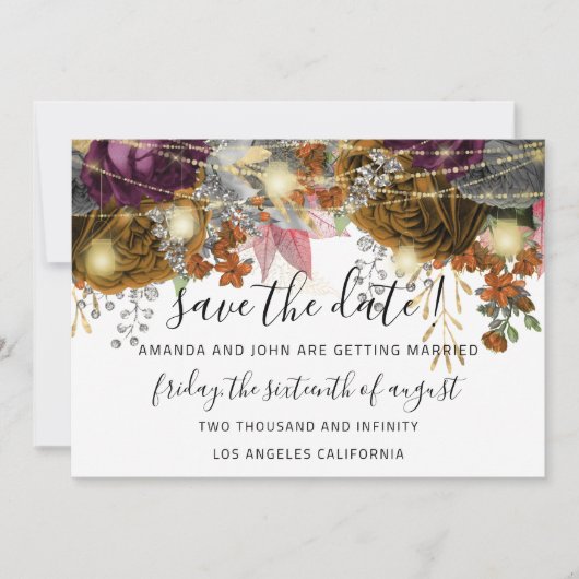 日付の保存金ゴールドフローラバラライト白 セーブザデート (正面)