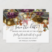 日付の保存金ゴールドフローラバラライト白 セーブザデート (正面/裏面)