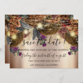 日付の保存金ゴールドフローラバラ秋の茶色 セーブザデート (正面/裏面)