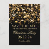 日付の保存金ゴールド冬季休暇文字列のライト 案内ポストカード (正面)