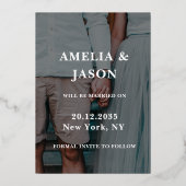 日付の保存金ゴールド書道フォトフォイル 箔招待状 (裏面)