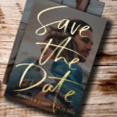 日付の保存金ゴールド書道フォトフォイル 箔招待状