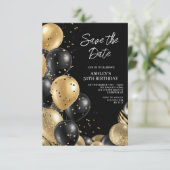 日付の保存金ゴールド黒50番目の誕生日 招待状 (スタンド正面)