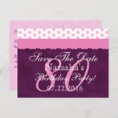 日付の保存80誕生日ピンクパープルレースV6 案内ポストカード (正面/裏面)