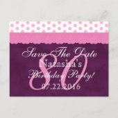 日付の保存80誕生日ピンクパープルレースV6 案内ポストカード (正面)