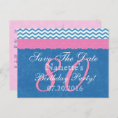 日付の保存80誕生日ピンクブルーレース 案内ポストカード (正面/裏面)