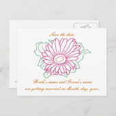 日付の保存、の結婚はがき、明るい赤紫色デイジー 案内ポストカード (正面/裏面)