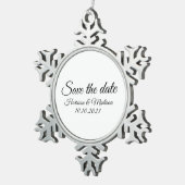 日付の保存、カスタムス結婚クリプトの発表 スノーフレークピューターオーナメント (右)