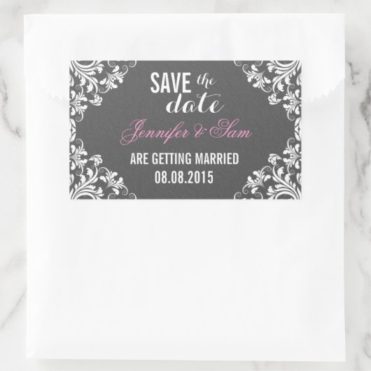 日付の保存 – グレーダマスク白いヴィンテージレース 長方形シール (バッグ)