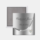 日付の保存 – ダイヤモンドハートとシルバーの背景 マグネット (正面/裏面)