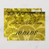 日付の保存 – ダマスク黄色と緑 案内ポストカード (正面/裏面)