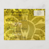日付の保存 – ダマスク黄色と緑 案内ポストカード (裏面)