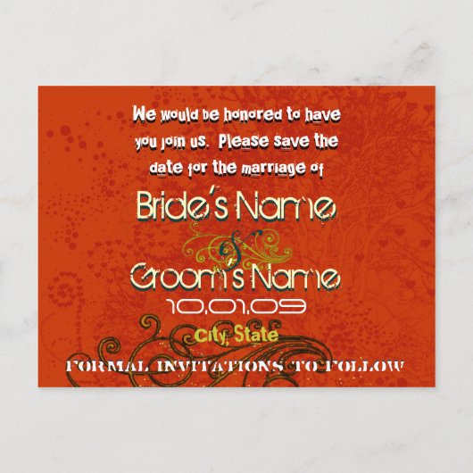 日付の保存 – ツリーの渦巻きカスタマイズ-  案内ポストカード (裏面)