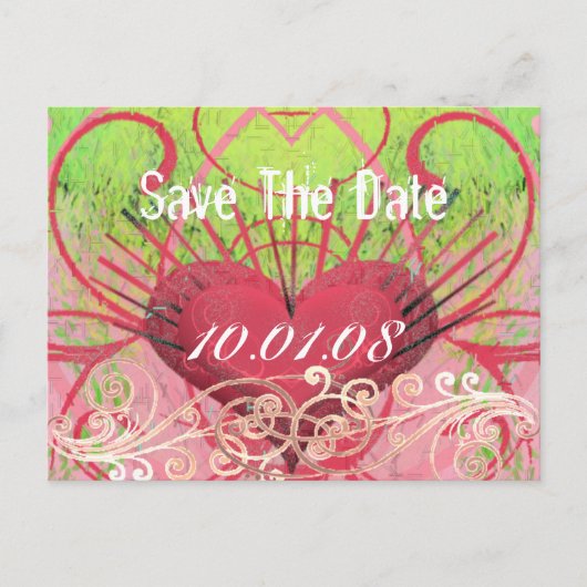 日付の保存 – ハートと渦巻き 案内ポストカード (正面)