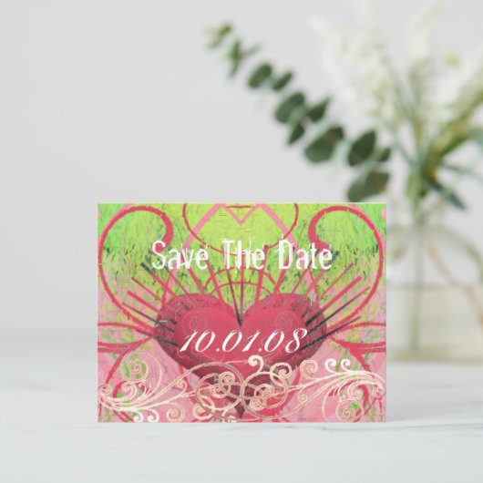 日付の保存 – ハートと渦巻き 案内ポストカード (スタンド正面)