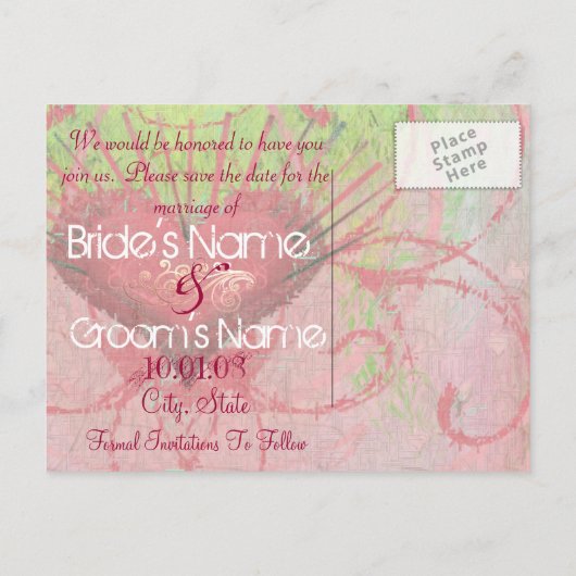 日付の保存 – ハートと渦巻き 案内ポストカード (裏面)