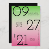 日付の保存 – ピンクと緑グラデーション 招待状 (正面/裏面)