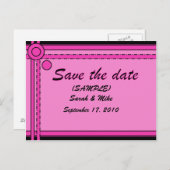 日付の保存 – （ピンクと黒） – 円/線 案内ポストカード (正面/裏面)