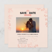 日付の保存 – ピンクエレガントフローラ写真結婚の 招待状 (正面/裏面)