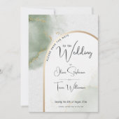 日付の保存 – ミュートされたセージ水のカラーアーチ 招待状 (正面)