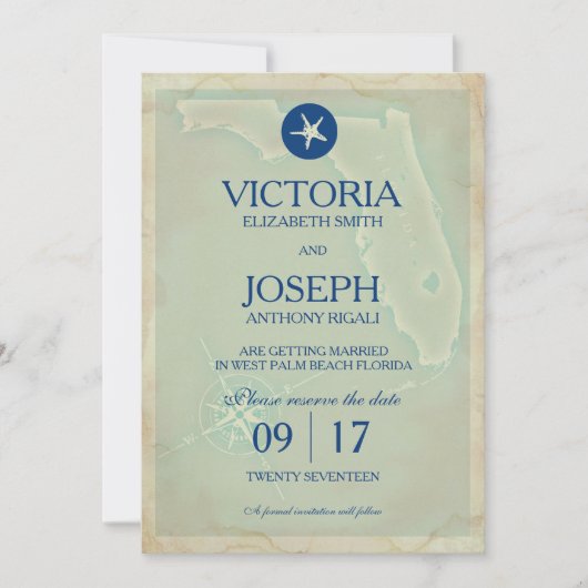 日付の保存 – ヴィンテージマップフロリダ セーブザデート (正面)