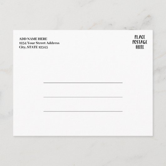 日付の保存 – 写真とつや消しモダンレタリング 案内ポストカード (裏面)