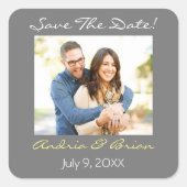 日付の保存/写真の個人用設定/灰色の白い黄色 スクエアシール (正面)