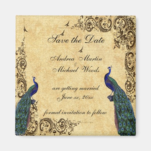 日付の保存，孔雀，磁カスタム石 マグネット (正面)