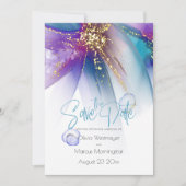 日付の保存 |抽象芸術ティール（緑がかった色）紫抽象芸術 招待状 (正面)