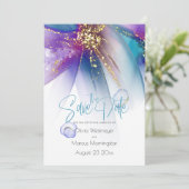 日付の保存 |抽象芸術ティール(緑がかった色)紫抽象芸術 招待状 (スタンド正面)