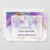 日付の保存 |抽象芸術ティール（緑がかった色）紫抽象芸術 招待状 (正面)