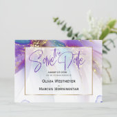 日付の保存 |抽象芸術ティール（緑がかった色）紫抽象芸術 招待状 (スタンド正面)