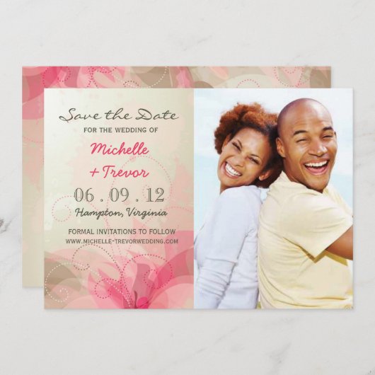 日付の保存 – 抽象芸術フローラフォト招待状 セーブザデート (正面/裏面)