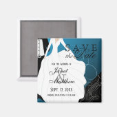 日付の保存 – 新婦と新郎 – 青 マグネット (正面/裏面)