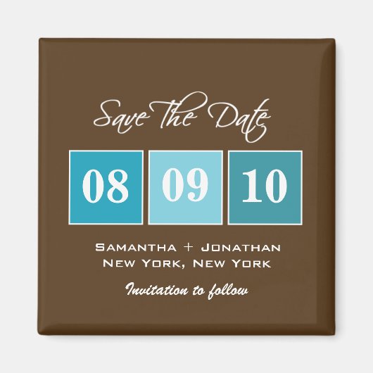 日付の保存：日付ブロック – ターコイズ マグネット (正面)