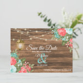 日付の保存 – 木材、ランタン&ティール(緑がかった色)、サンゴフローラ シーズンカード (スタンド正面)