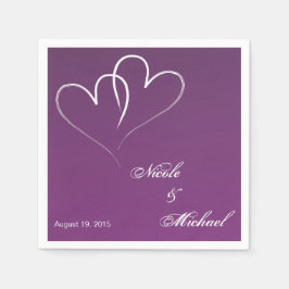 日付の保存 – 白い2つのハートが絡み合う スタンダードカクテルナプキン