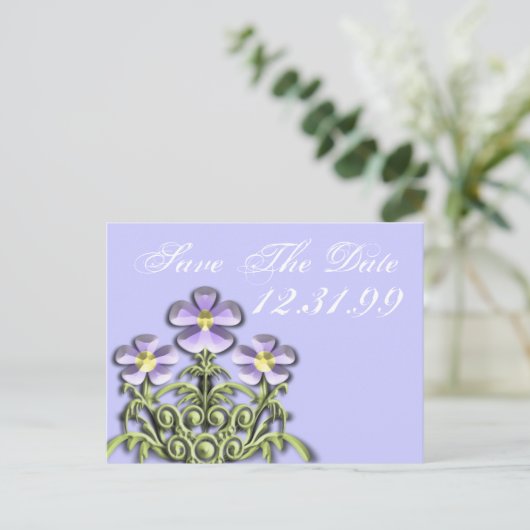 日付の保存 – 紫と黄のデイジー 案内ポストカード (スタンド正面)