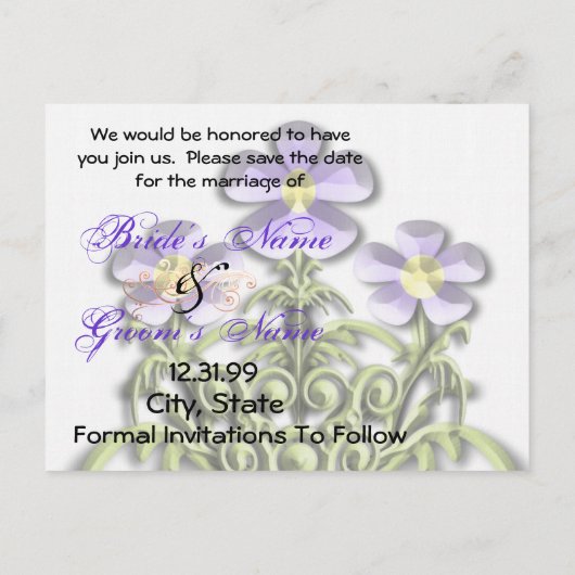 日付の保存 – 紫と黄のデイジー 案内ポストカード (裏面)