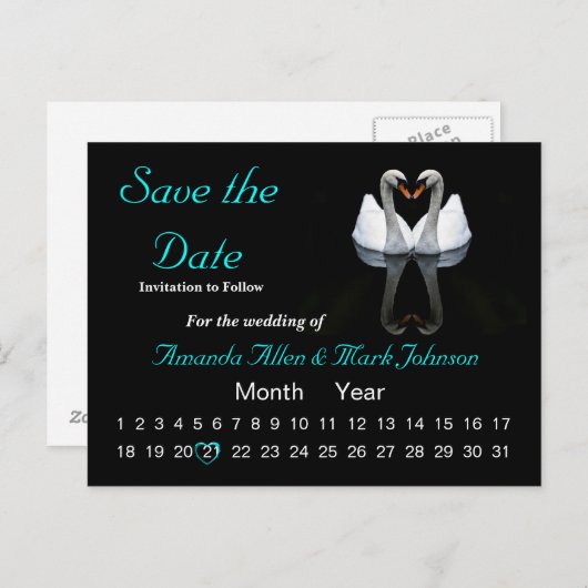 日付の保存、結婚の発表 案内ポストカード (正面/裏面)