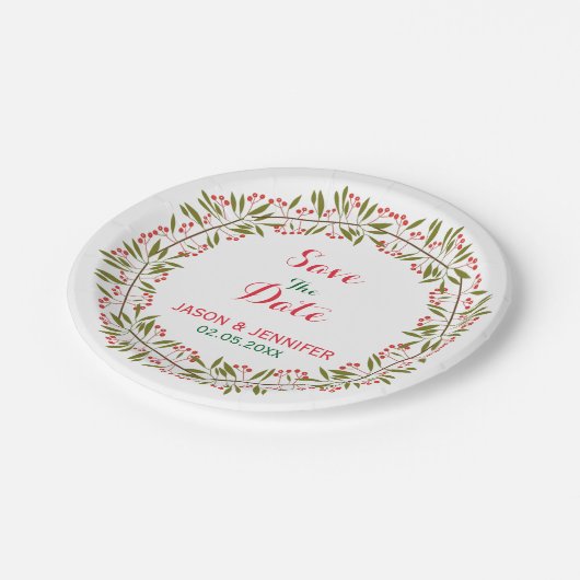 日付の保存 – 色数々のフローラリース ペーパープレート (アングル)