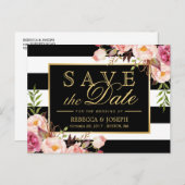 日付の保存 – 金ゴールドフローラの白黒のストライプ 案内ポストカード (正面/裏面)