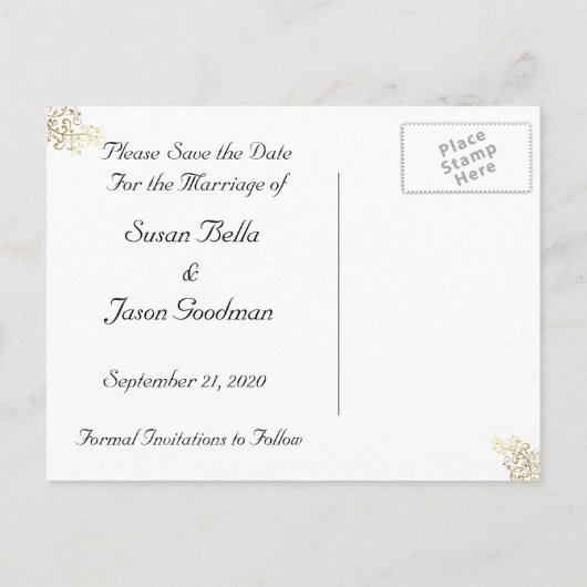 日付の保存 – -金ゴールド旋回と黒 案内ポストカード (裏面)