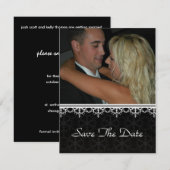 日付の保存 – 黒い装飾品 招待状 (正面/裏面)