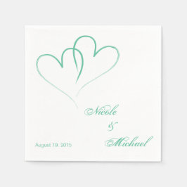 日付の保存 – 2つのハートの組み合わせミント スタンダードカクテルナプキン
